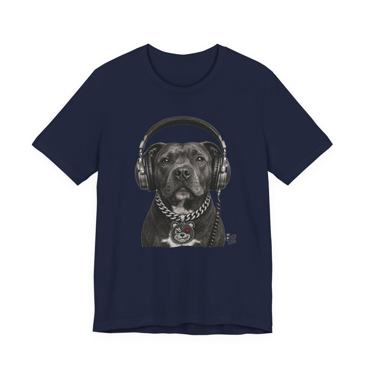 Monochrome Staffordshire Terrier with Headphone - Unisex Dog T-Shirt