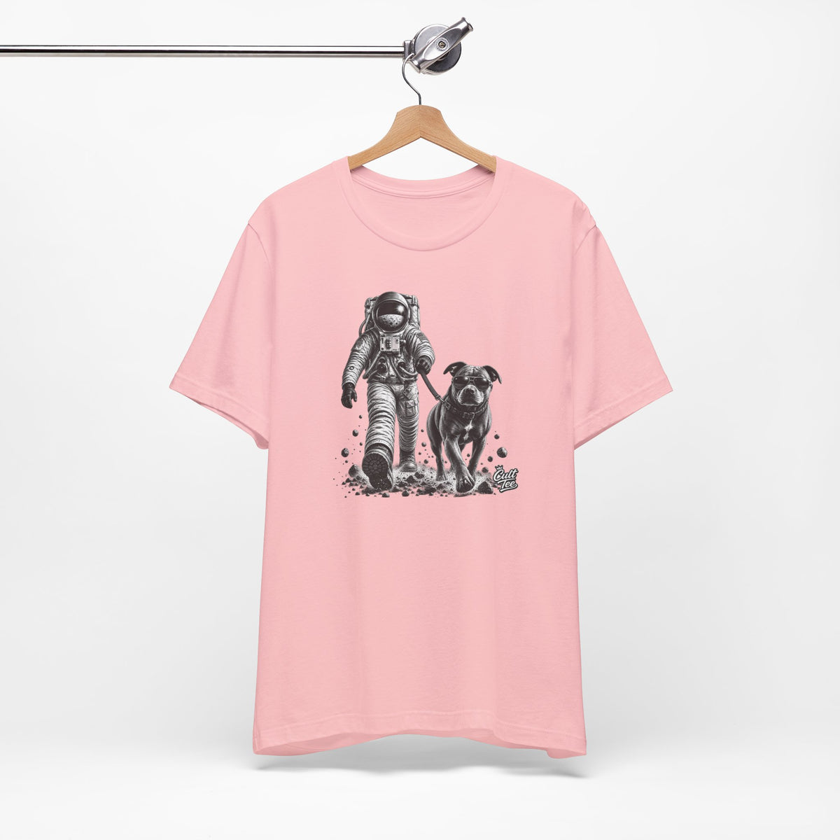 Monochrome Astronaut and Dog Graphic Tee — Unisex Space Adventure T-Shirt