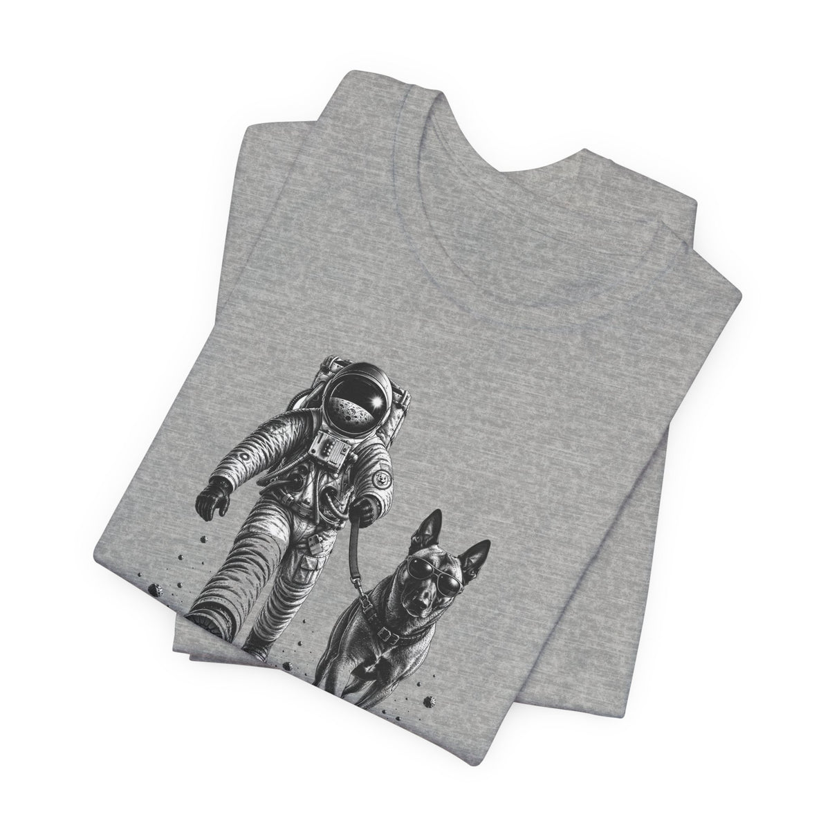 Monochrome Astronaut and Malinois Graphic Tee - Unisex Dog T-Shirt