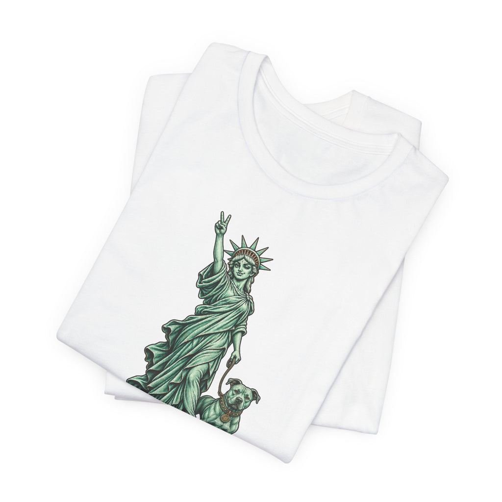 Statue of Liberty & Dog Tee — Unisex Graphic T-Shirt