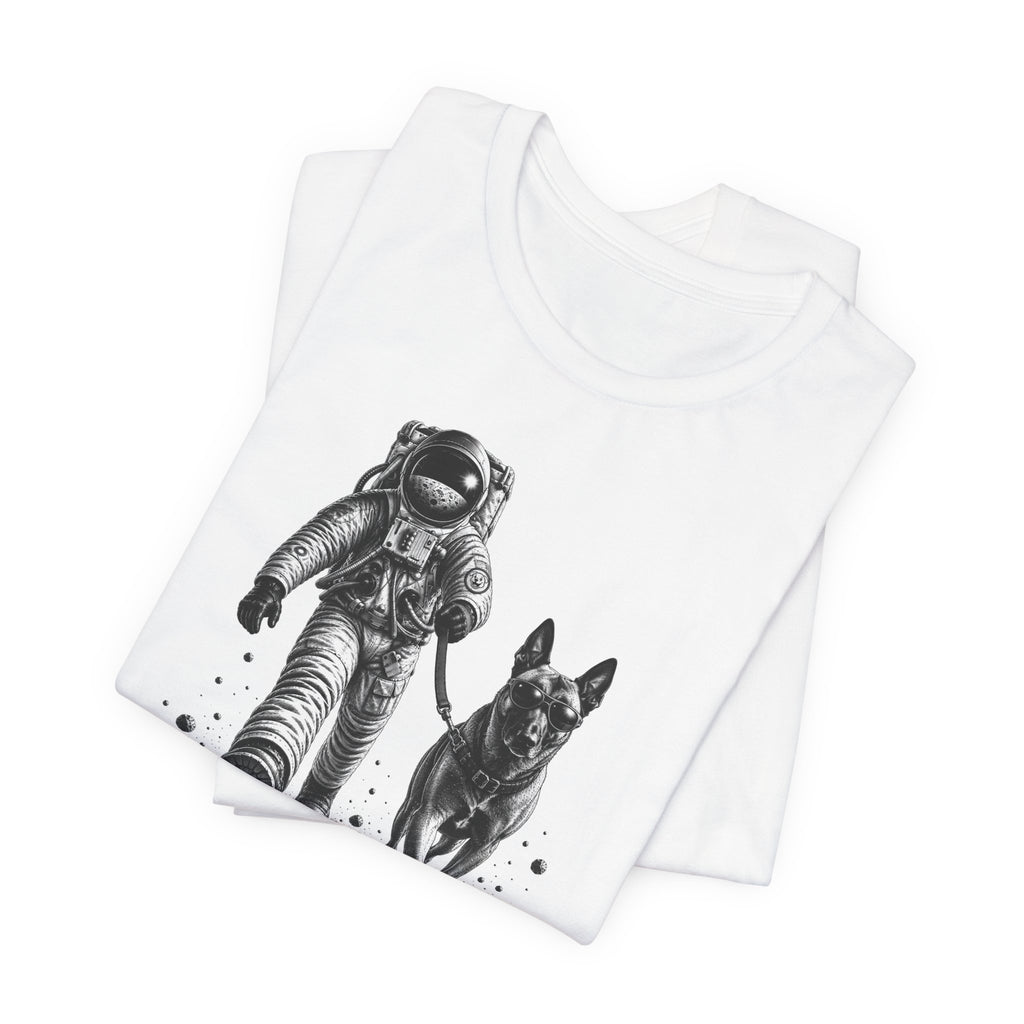 Monochrome Astronaut and Malinois Graphic Tee - Unisex Dog T-Shirt