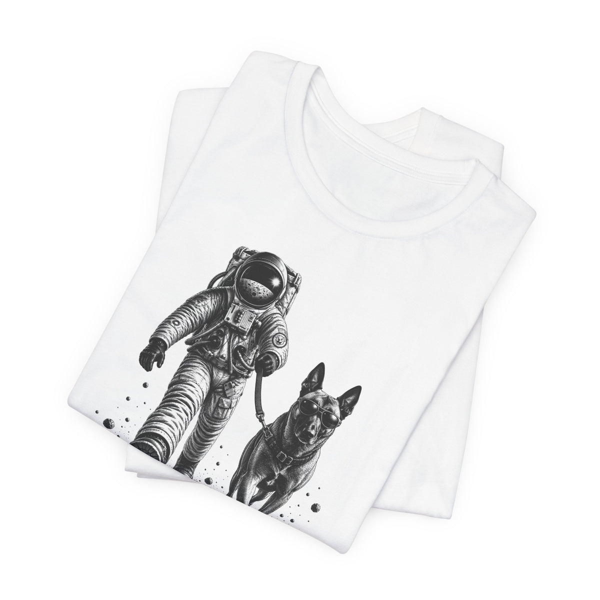 Monochrome Astronaut and Malinois Graphic Tee - Unisex Dog T-Shirt