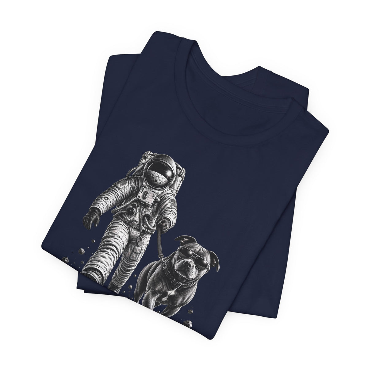Monochrome Astronaut and Dog Graphic Tee — Unisex Space Adventure T-Shirt