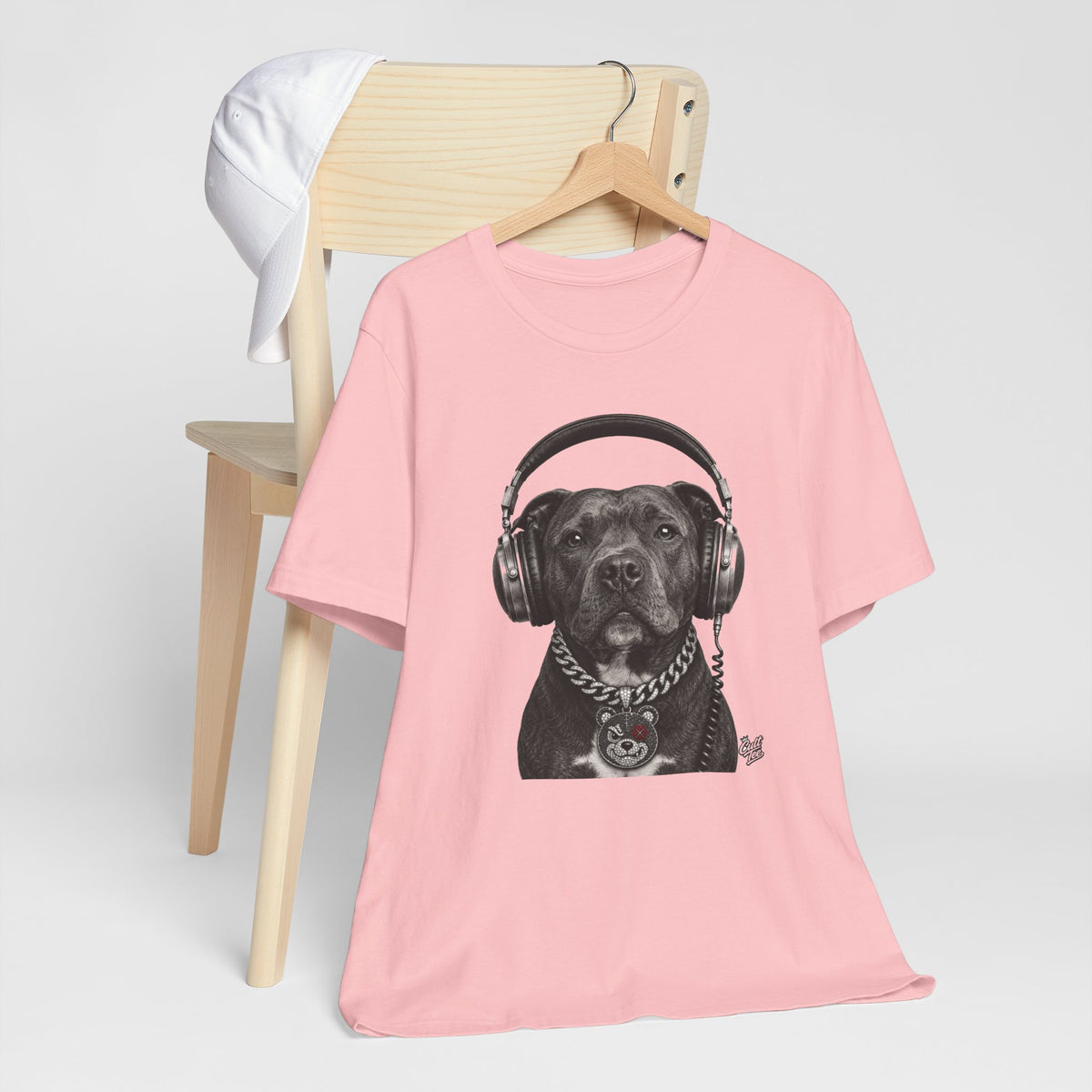 Monochrome Staffordshire Terrier with Headphone - Unisex Dog T-Shirt