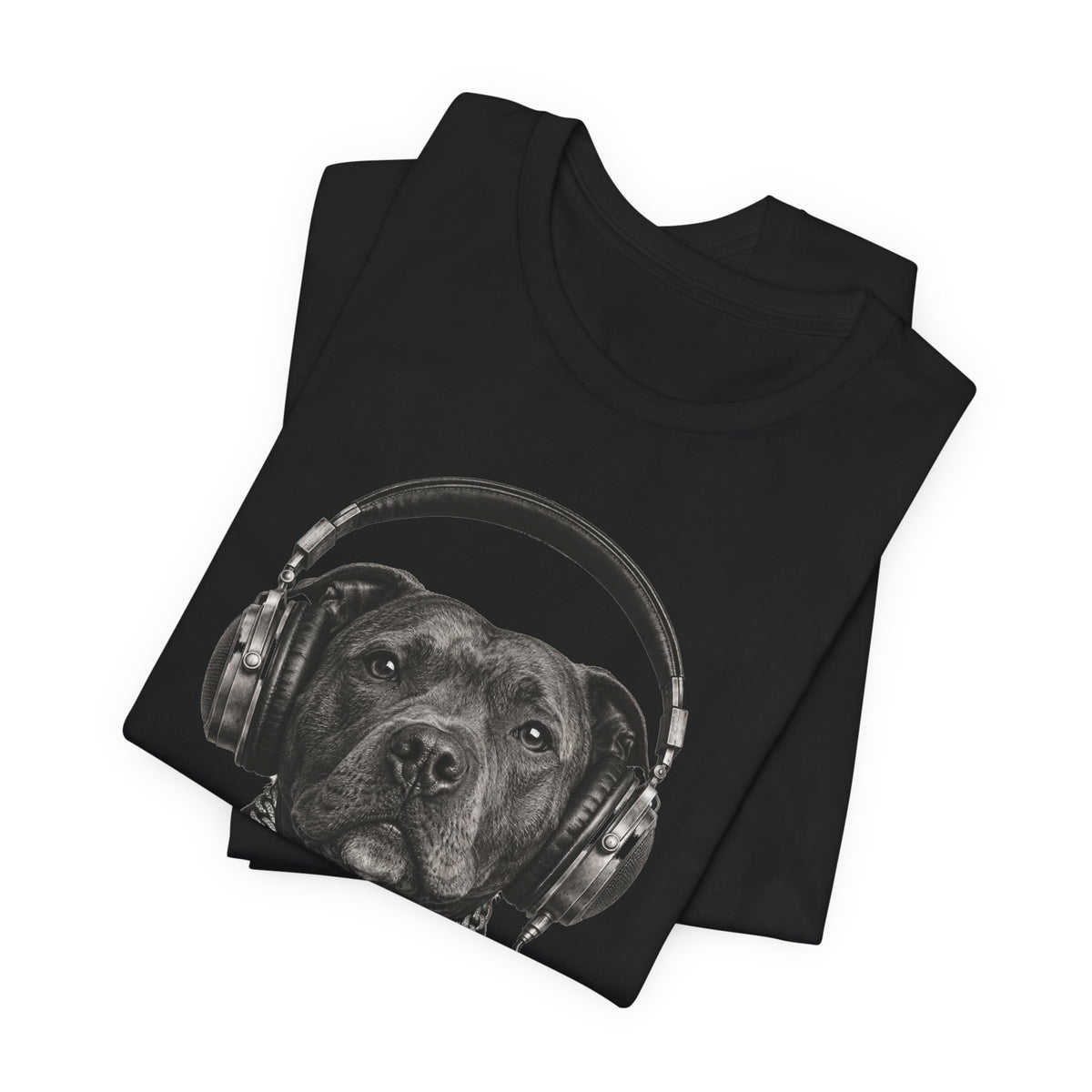 Monochrome Staffordshire Terrier with Headphone - Unisex Dog T-Shirt