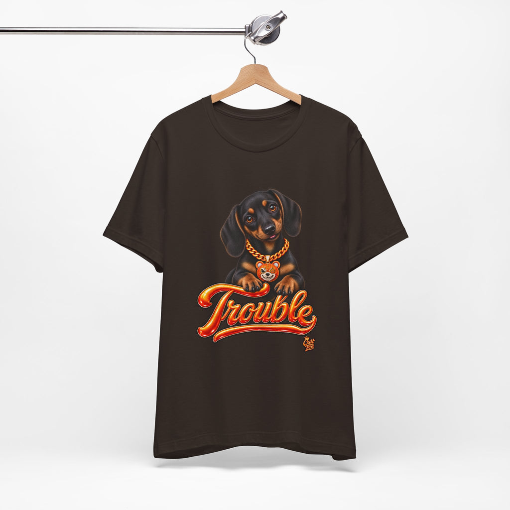 "Trouble" Dachshund Puppy Tee — Unisex Graphic T‑Shirt