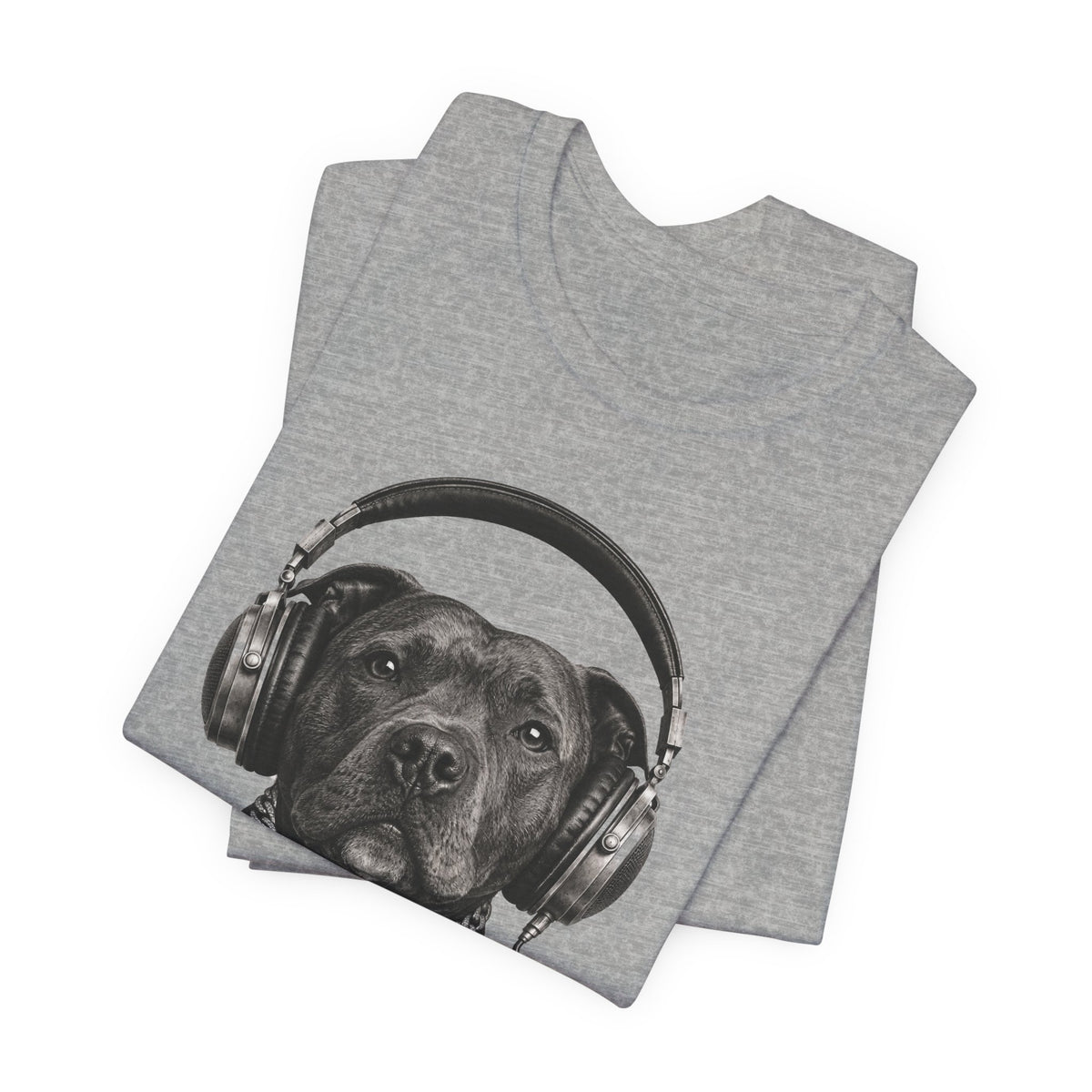 Monochrome Staffordshire Terrier with Headphone - Unisex Dog T-Shirt