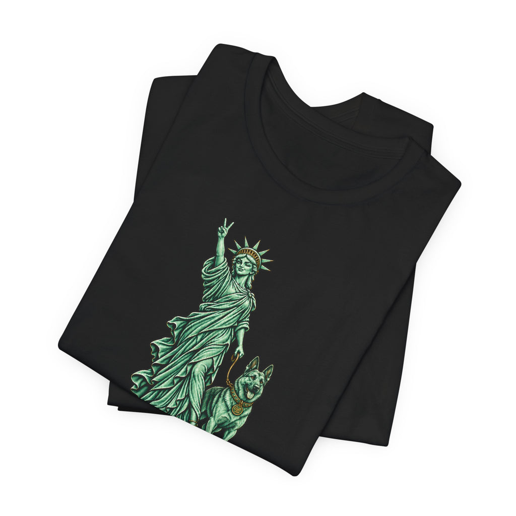 Statue of Liberty with German Shepherd Graphic — Unisex Dog People T-Shirt