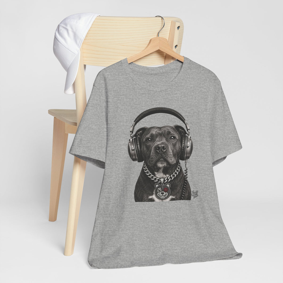 Monochrome Staffordshire Terrier with Headphone - Unisex Dog T-Shirt