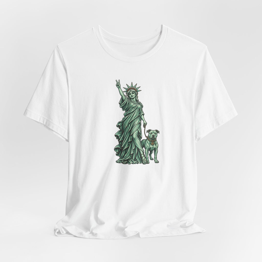 Statue of Liberty & Dog Tee — Unisex Graphic T-Shirt