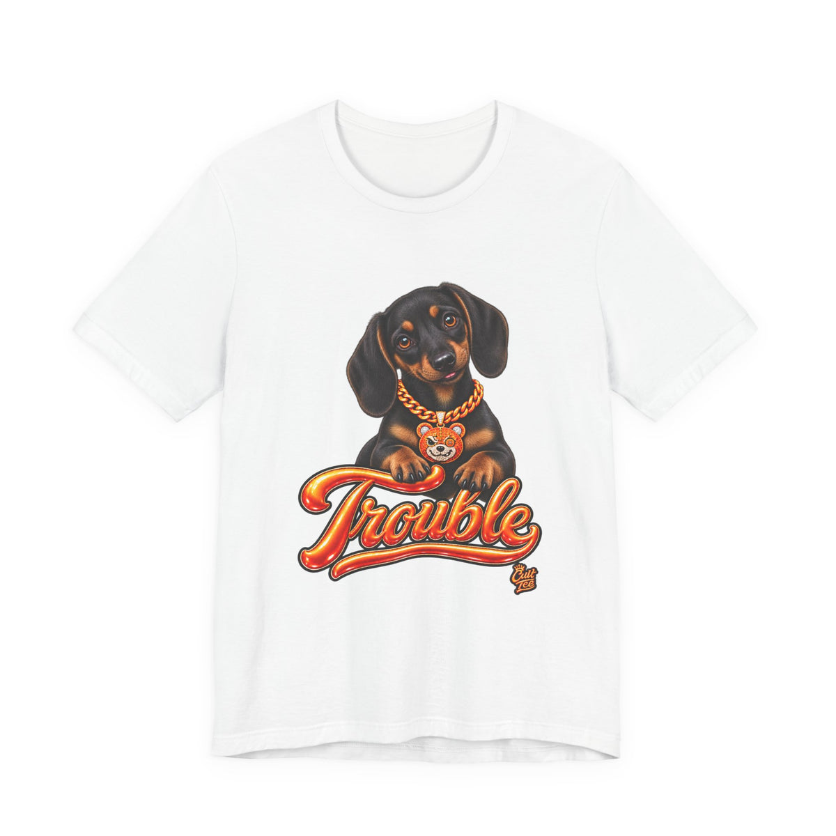 "Trouble" Dachshund Puppy Tee — Unisex Graphic T‑Shirt