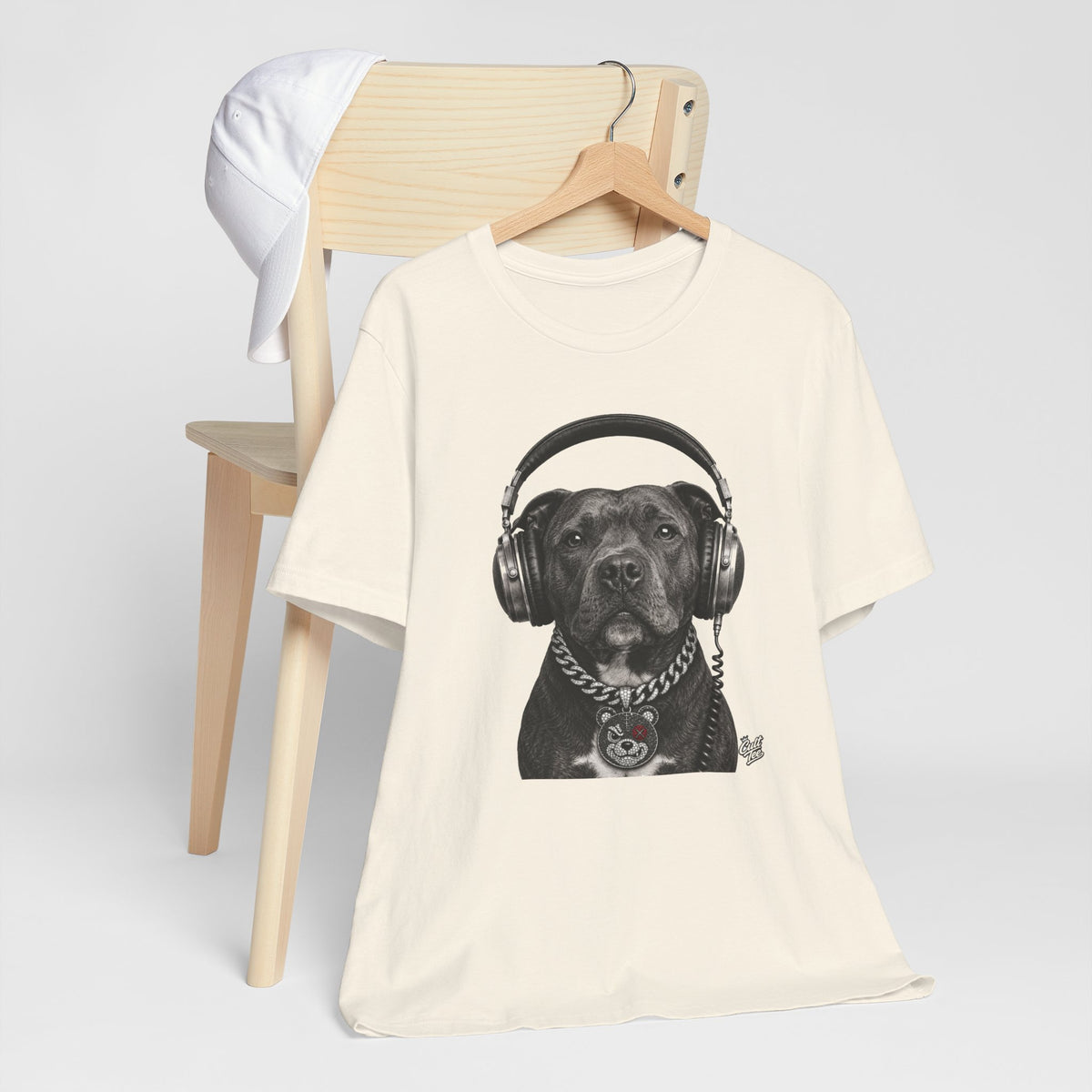 Monochrome Staffordshire Terrier with Headphone - Unisex Dog T-Shirt