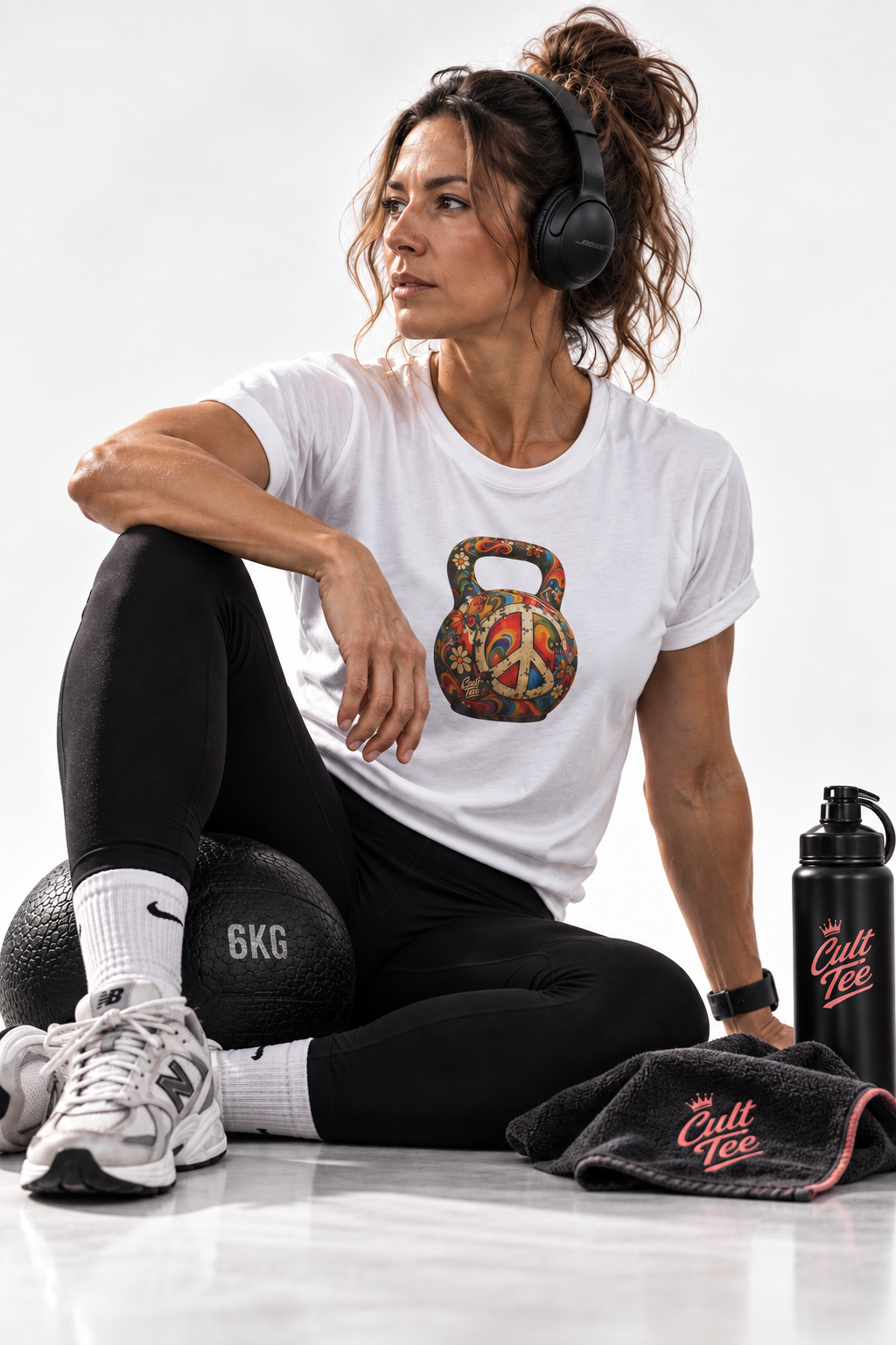 Peace Sign Kettlebell Graphic T-Shirt — Unisex Soft-Style T-Shirt