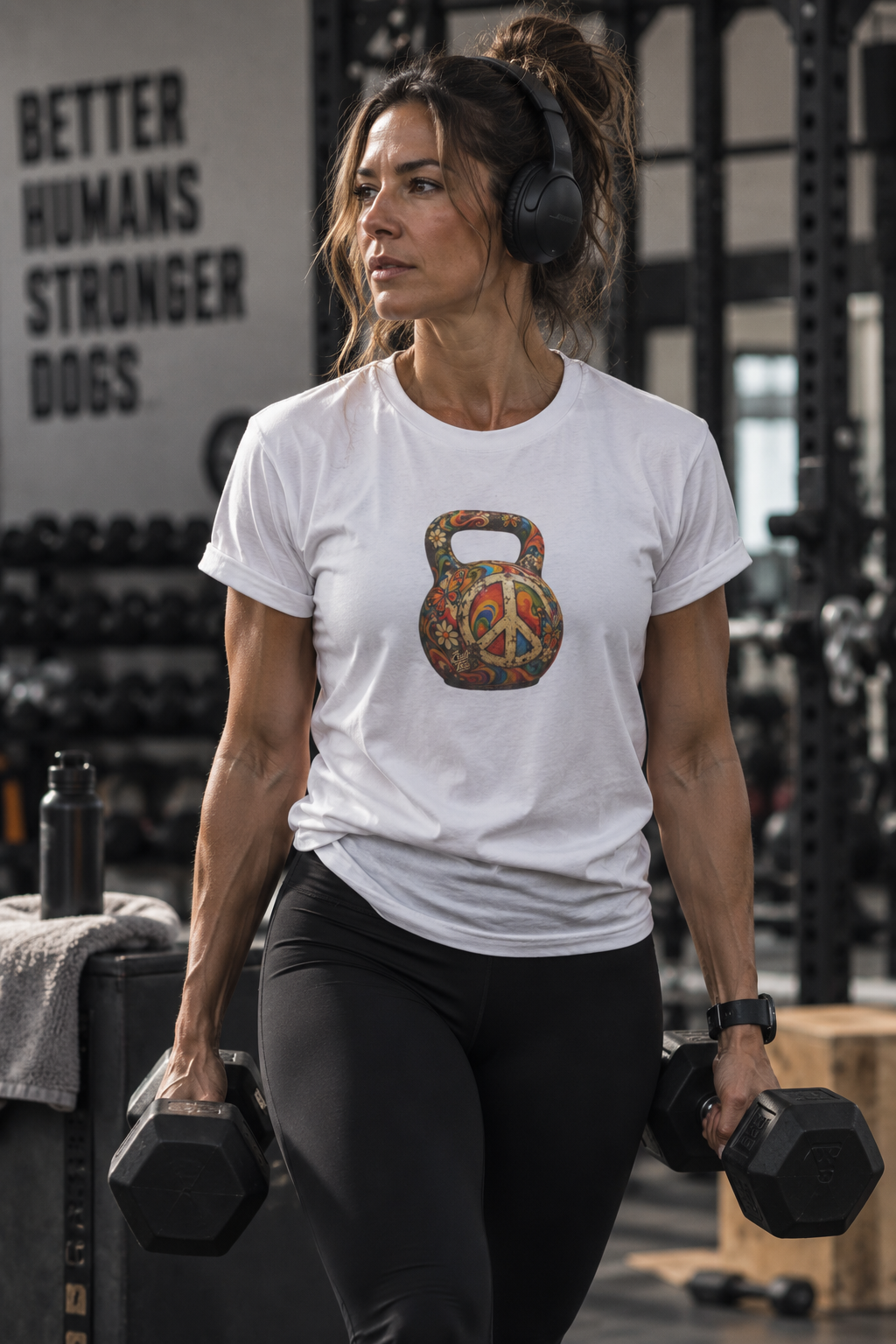 Peace Sign Kettlebell Graphic T-Shirt — Unisex Soft-Style T-Shirt