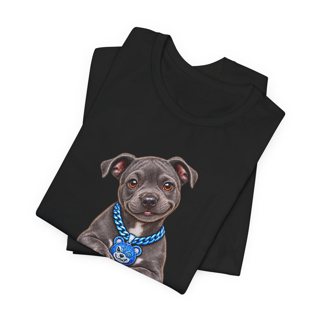 Trouble Puppy T‑Shirt — Cute Staffy Dog Graphic Tee