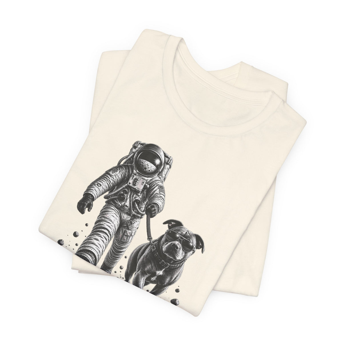 Monochrome Astronaut and Dog Graphic Tee — Unisex Space Adventure T-Shirt