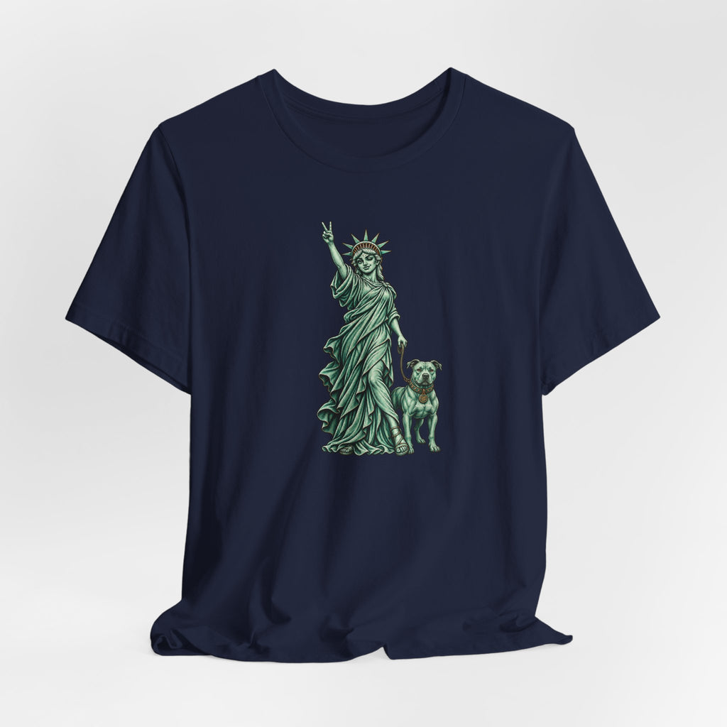 Statue of Liberty & Dog Tee — Unisex Graphic T-Shirt