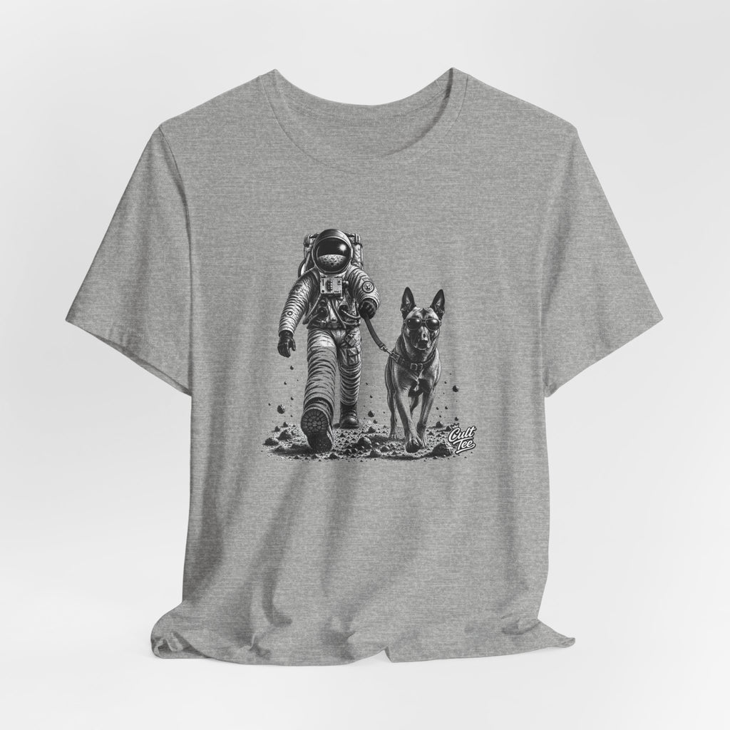 Monochrome Astronaut and Malinois Graphic Tee - Unisex Dog T-Shirt