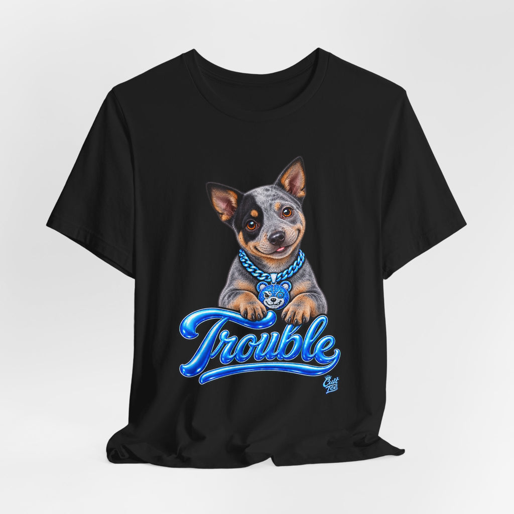 "Trouble" Australian Shepherd Puppy Tee — Unisex Graphic Dog T-Shirt