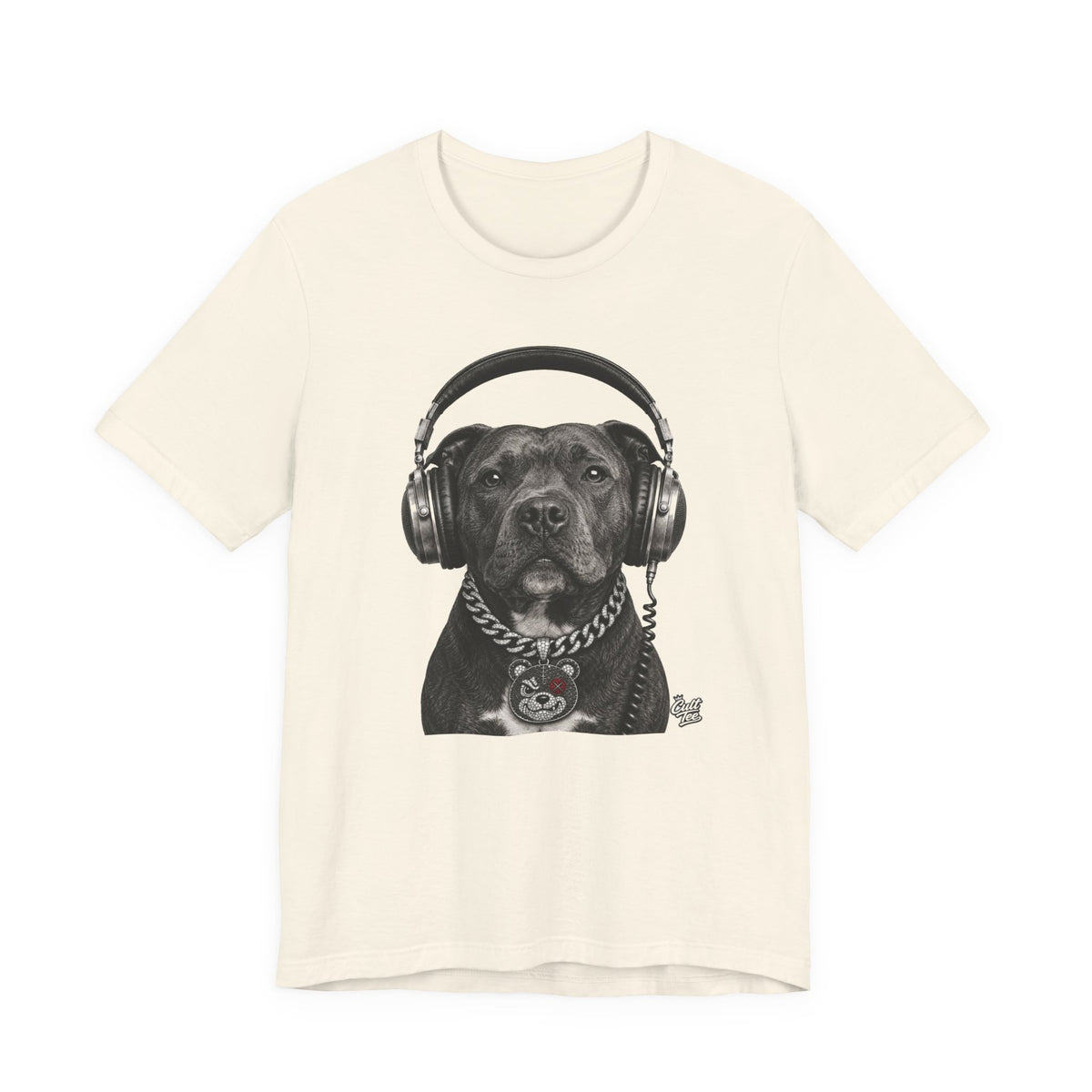 Monochrome Staffordshire Terrier with Headphone - Unisex Dog T-Shirt