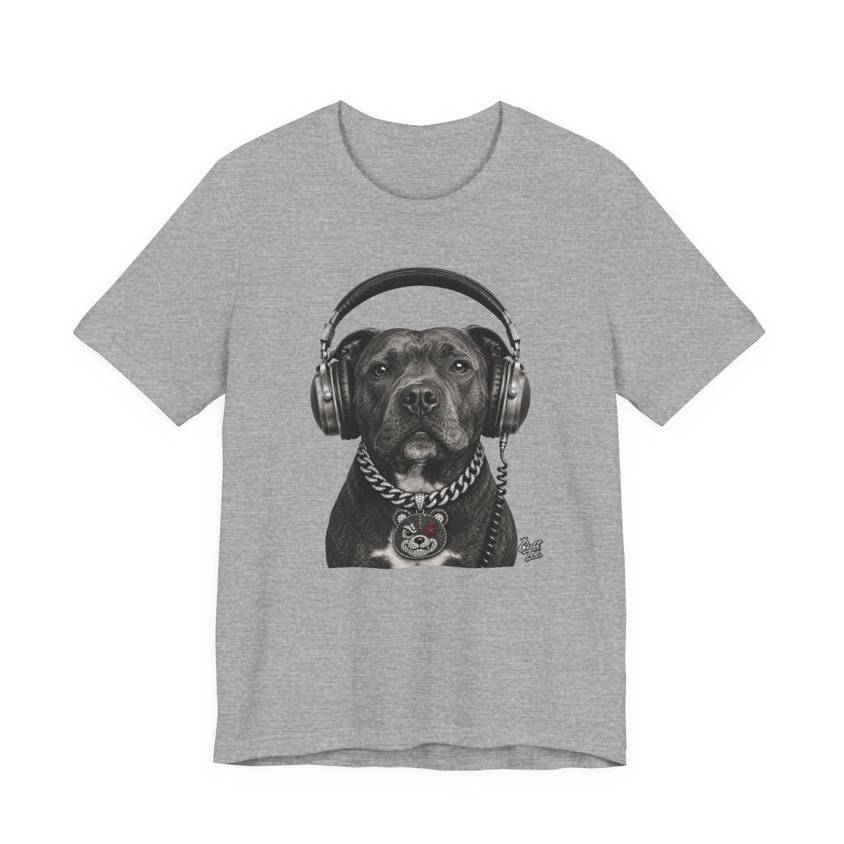 Monochrome Staffordshire Terrier with Headphone - Unisex Dog T-Shirt