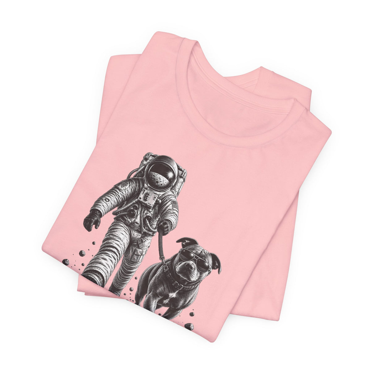Monochrome Astronaut and Dog Graphic Tee — Unisex Space Adventure T-Shirt