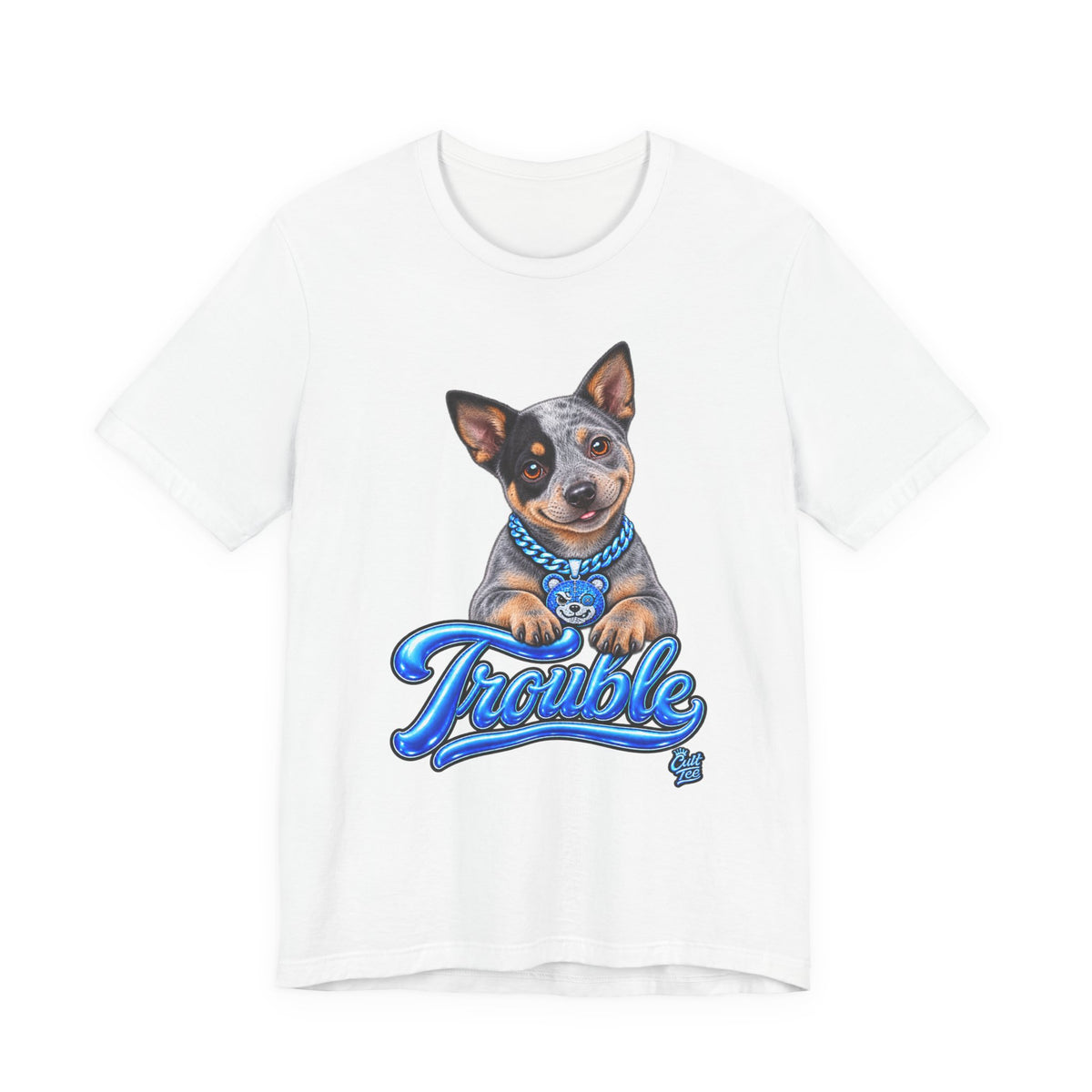 "Trouble" Australian Shepherd Puppy Tee — Unisex Graphic Dog T-Shirt