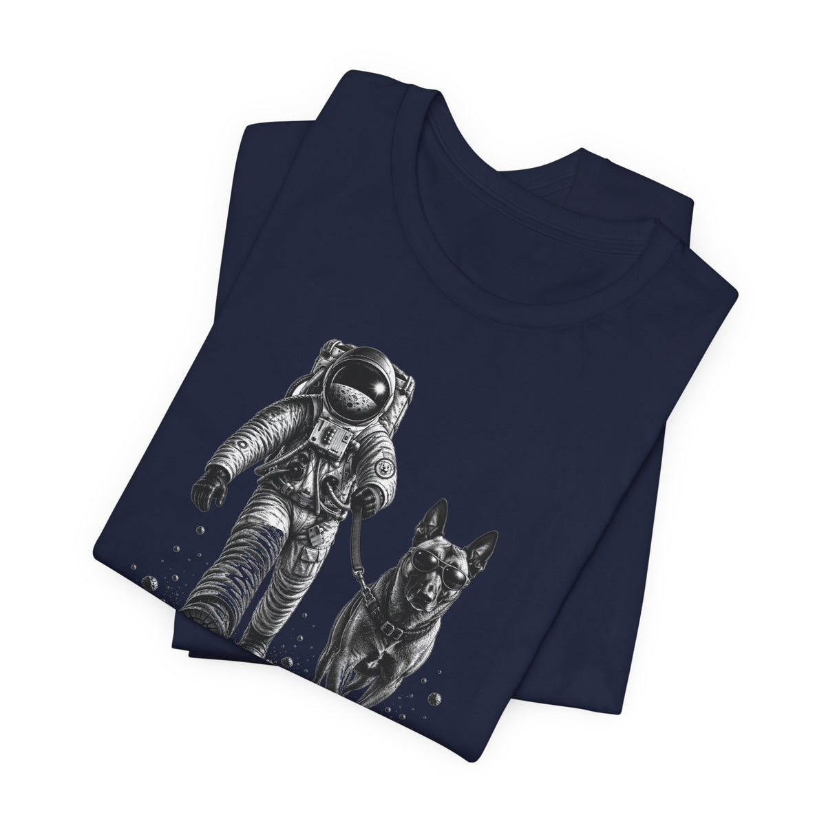 Monochrome Astronaut and Malinois Graphic Tee - Unisex Dog T-Shirt
