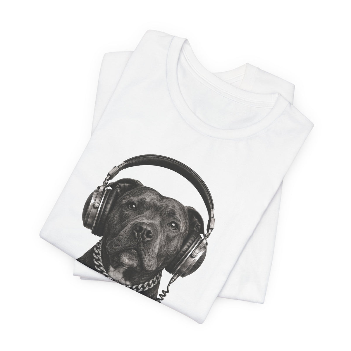 Monochrome Staffordshire Terrier with Headphone - Unisex Dog T-Shirt
