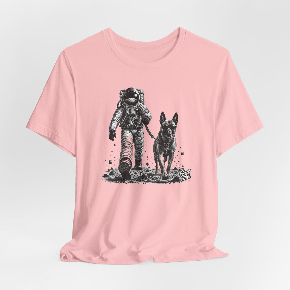 Monochrome Astronaut and Malinois Graphic Tee - Unisex Dog T-Shirt