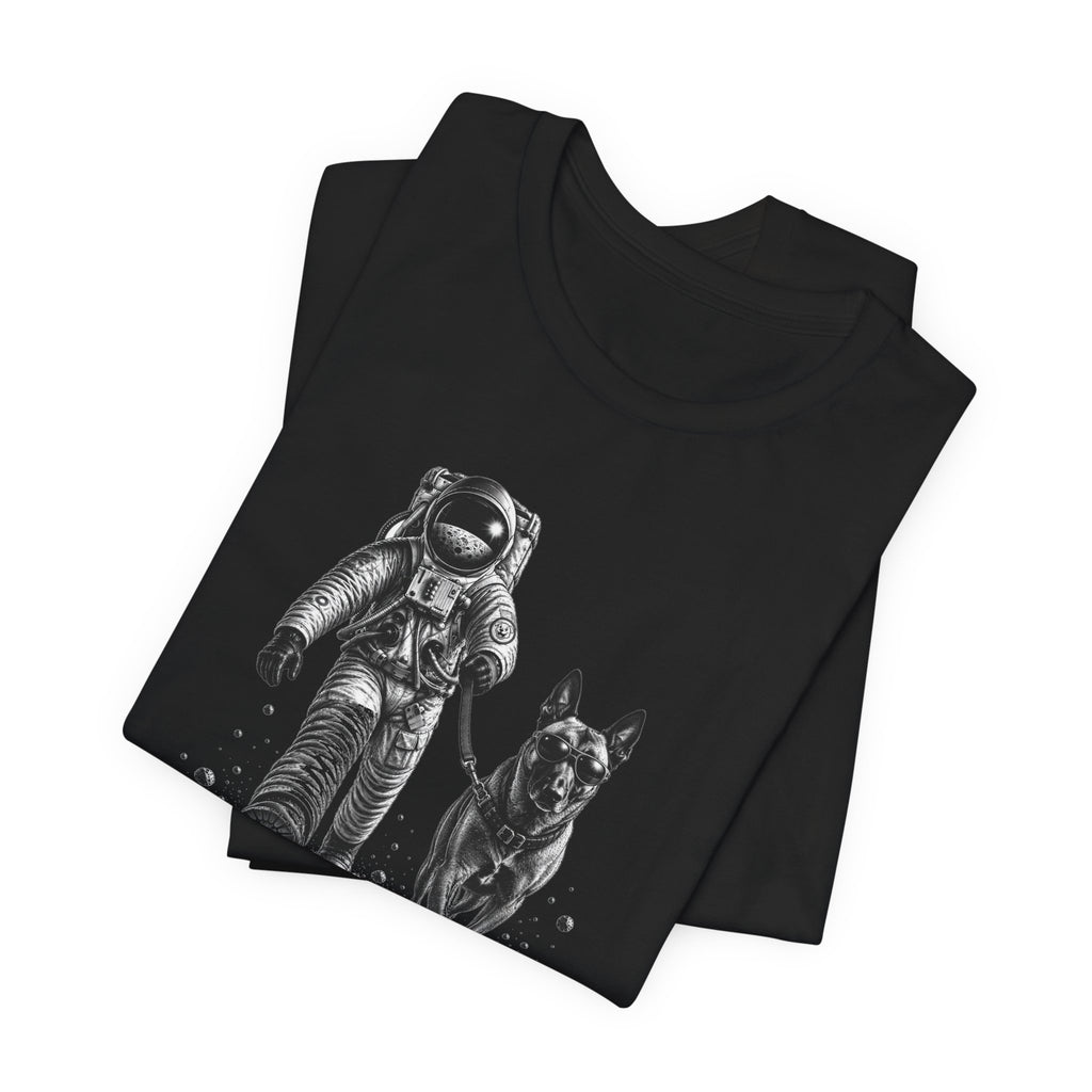 Monochrome Astronaut and Malinois Graphic Tee - Unisex Dog T-Shirt