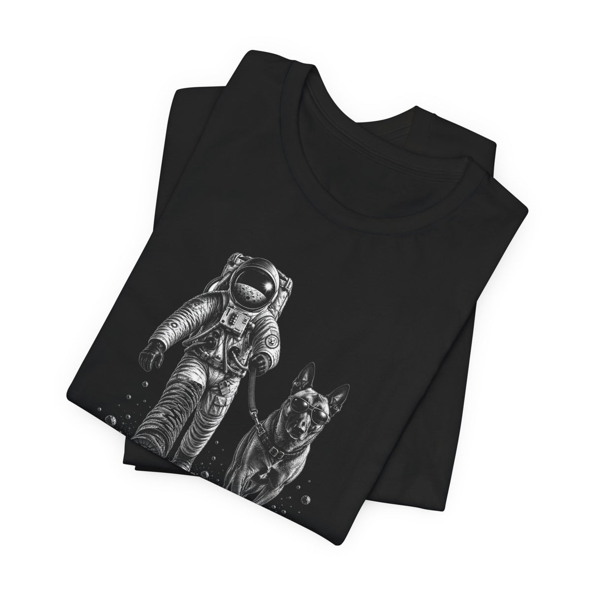 Monochrome Astronaut and Malinois Graphic Tee - Unisex Dog T-Shirt