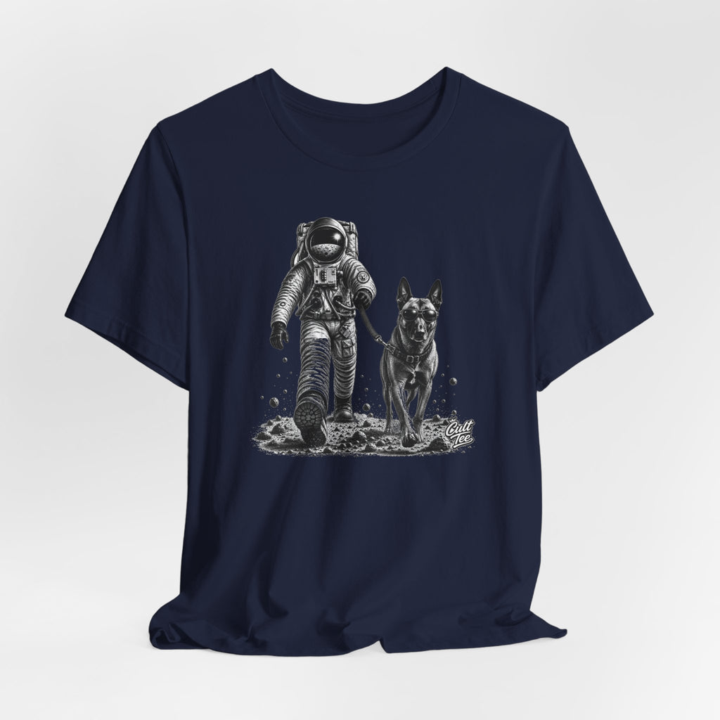 Monochrome Astronaut and Malinois Graphic Tee - Unisex Dog T-Shirt