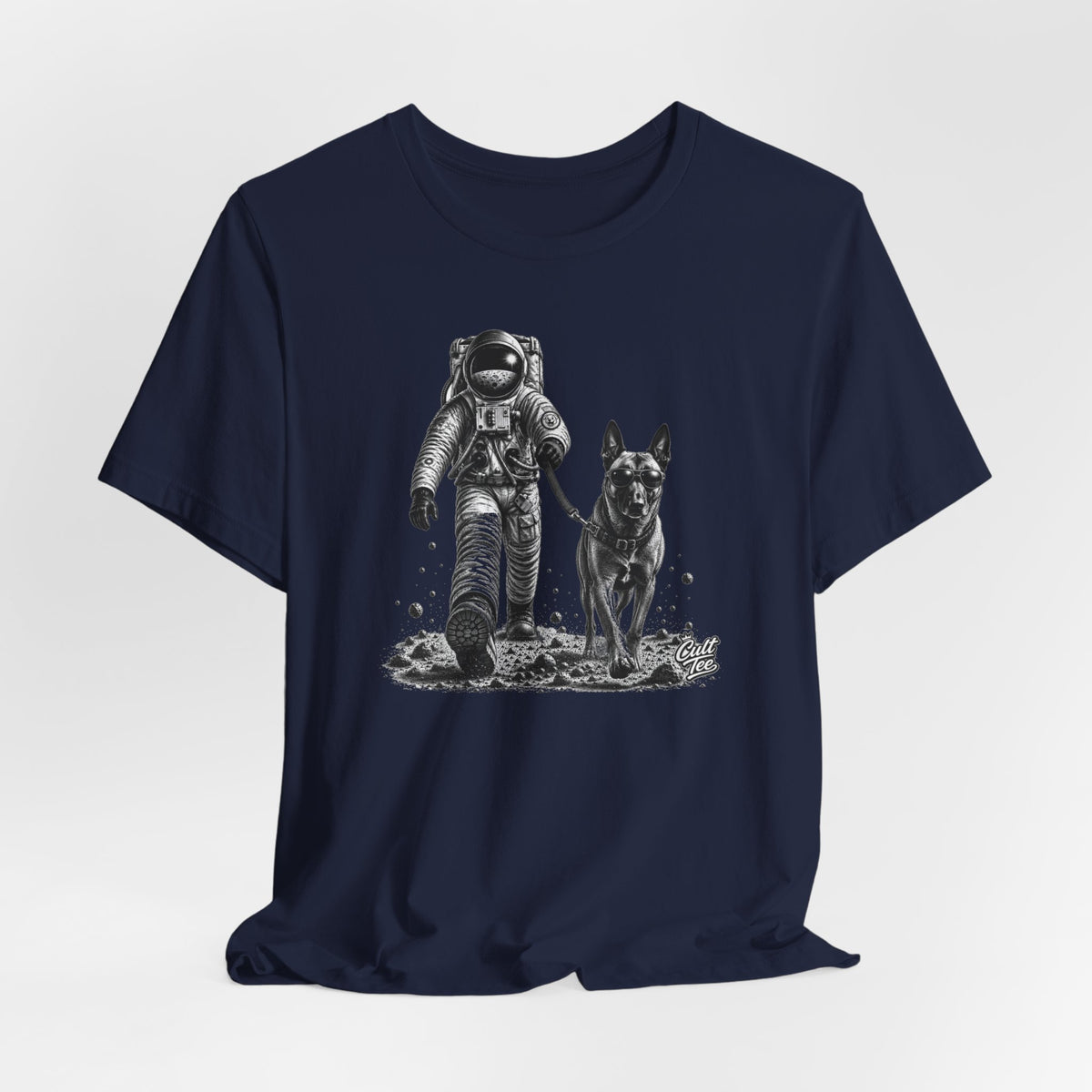Monochrome Astronaut and Malinois Graphic Tee - Unisex Dog T-Shirt