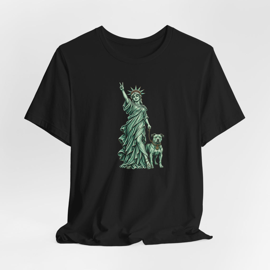 Statue of Liberty & Dog Tee — Unisex Graphic T-Shirt