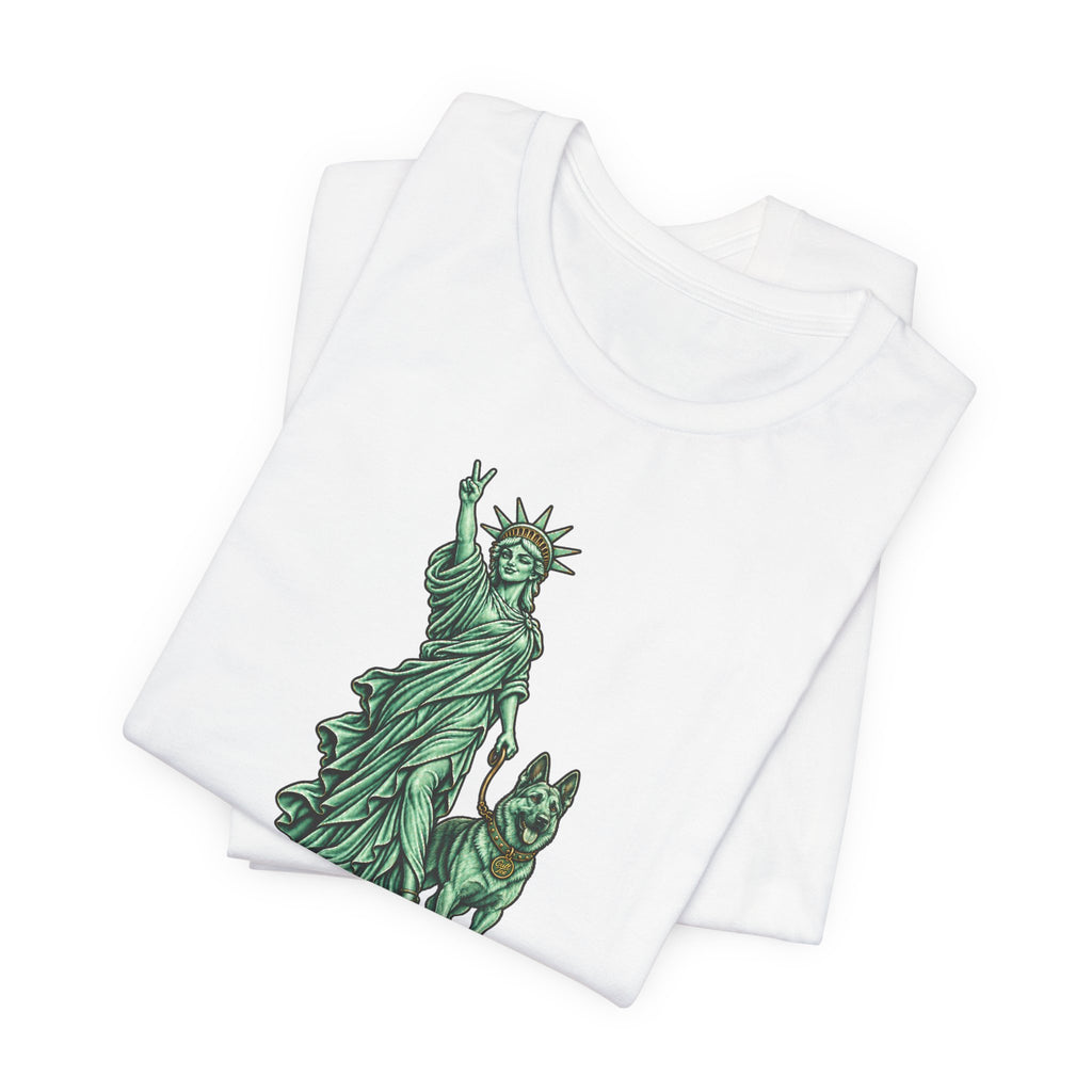 Statue of Liberty with German Shepherd Graphic — Unisex Dog People T-Shirt