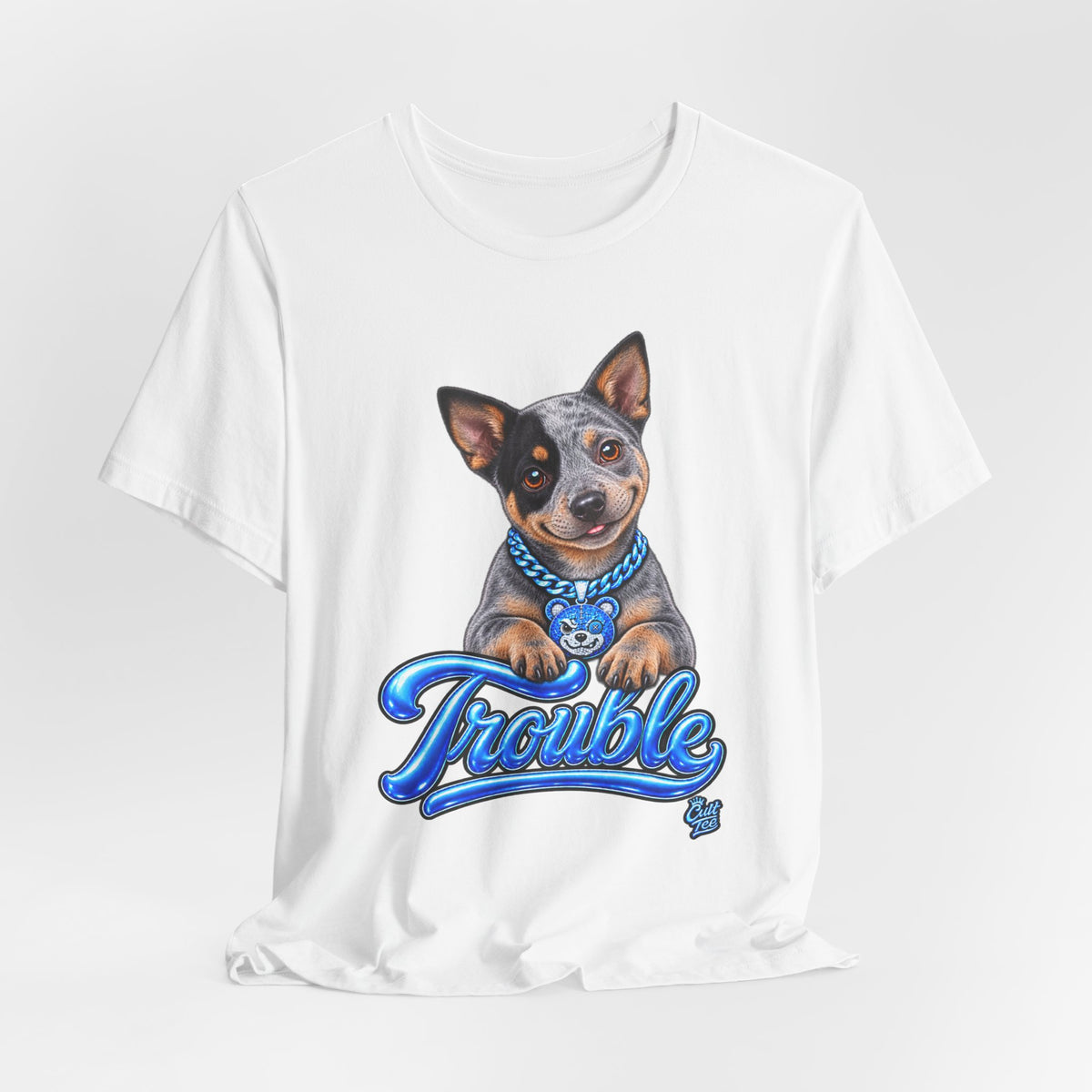 "Trouble" Australian Shepherd Puppy Tee — Unisex Graphic Dog T-Shirt