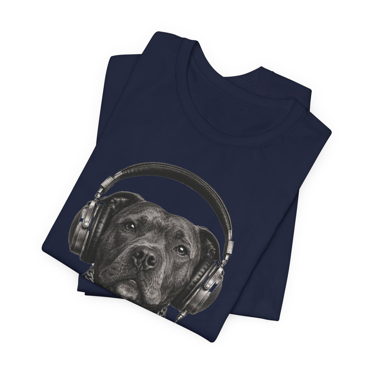 Monochrome Staffordshire Terrier with Headphone - Unisex Dog T-Shirt